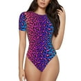thumbnail image 1 of Balery Leopard Neon Rainbow Gradient Body de cuello redondo de manga corta para mujer Tops de manga corta Tops básicos-Large, 1 of 7