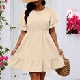 thumbnail image 4 of Karymi Plus SizePolka Dot Ruffle Sleeve Dress, Round Neck Elastic Waist Tiered Flounce Hem Casual A-Line Summer Dress Easter Dress, 4 of 7
