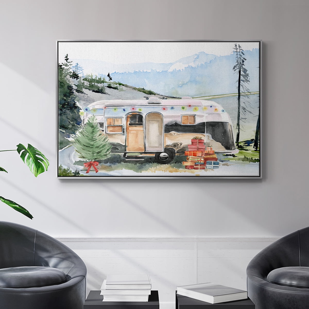 Holiday Vacation I - Framed Gallery Wrapped Holiday Canvas - 17 x 25 - Silver Frame