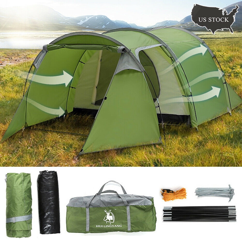 Outdoor Camping Tent 4 Person Family Tunnel Tent Hiking Shelter Sun Shade w/Bag 