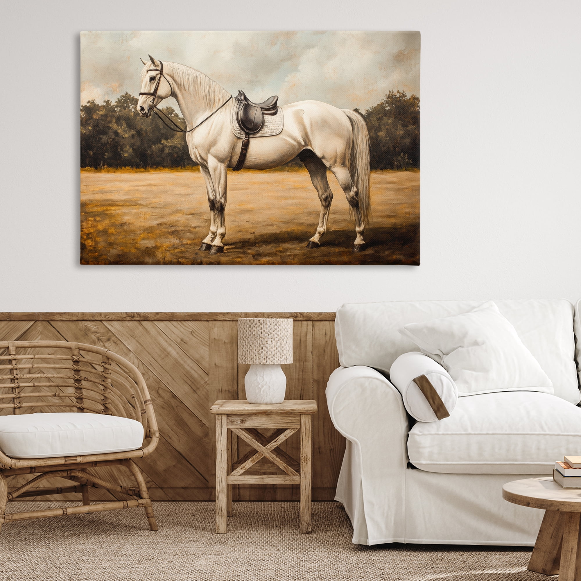 Stupell Industries White Mare with Saddle Canvas Wall Art, design by Petal Prints Design