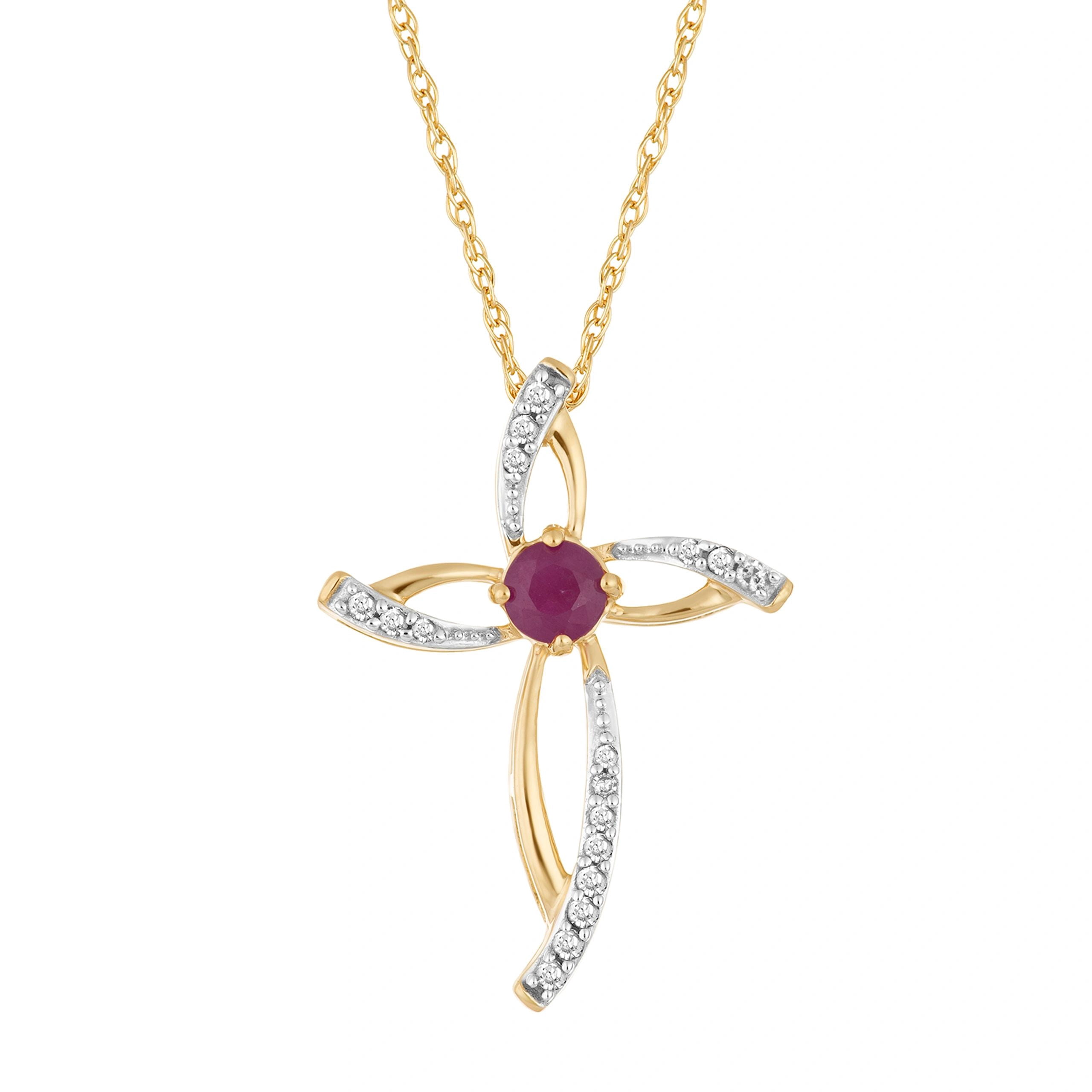 10k Gold Ruby & 1/10 Carat T.W. Diamond Cross Pendant Necklace