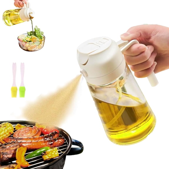 2-in-1 Glass Oil Sprayer and Dispenser, Oil Sprayer for Cooking, Olive Oil Sprayer and Oil Dispenser, for Cooking, Kitchen, BBQ, Air Fryer, Salad, Baking (1pc White)