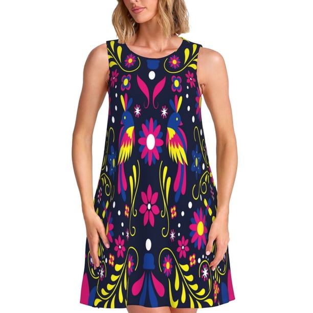 Disketp Colorful Mexican para Vestido sin Mangas para Mujeres, Vestidos de Verano para Mujeres, Casual y Holgado para la Playa