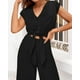 thumbnail image 4 of Pantalón PRETTYGARDEN para mujer, verano 2025, cuello en V, pierna ancha, 4 of 7