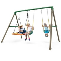 KloKick 600lbs Heavy Duty Swing Set – A-Frame Metal Swing Set with Platform Swing & 2 Belt Swings for Backyard (Green)