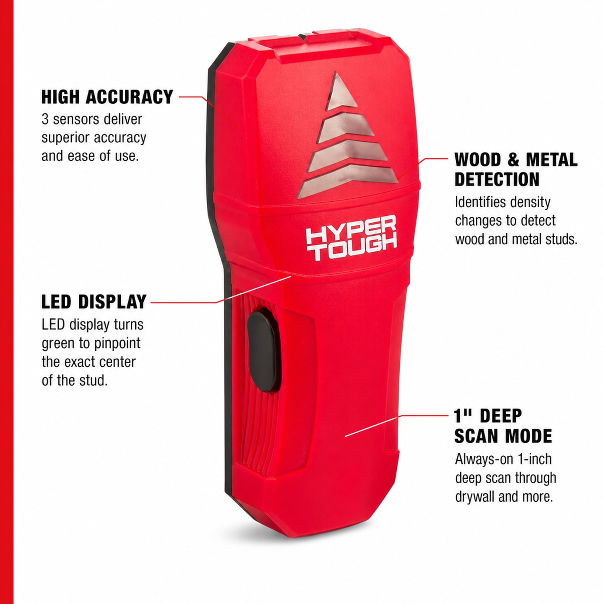 Hyper Tough 3-Sensor LED Electronic Stud Finder