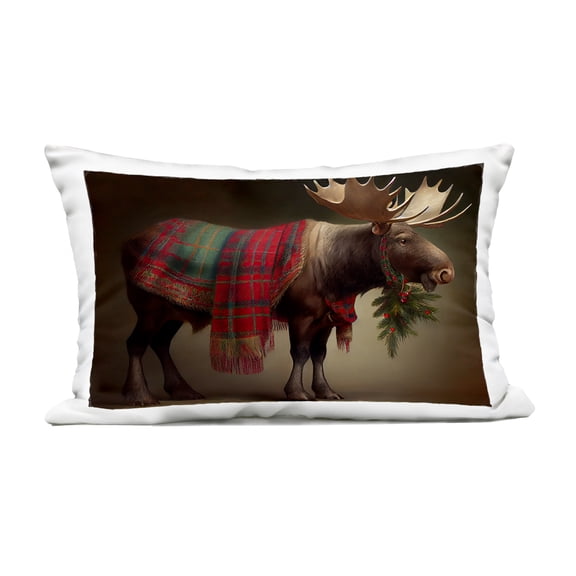 Stupell Industries Festive Moose with Plaid Outdoor Printed Pillow, design by Sasha