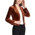 thumbnail image 4 of INSPIRE CHIC Women's Velvet Blazer Lapel Collar Long Sleeve Button Wear-to-Work Suit Jacket L Brown, 4 of 7
