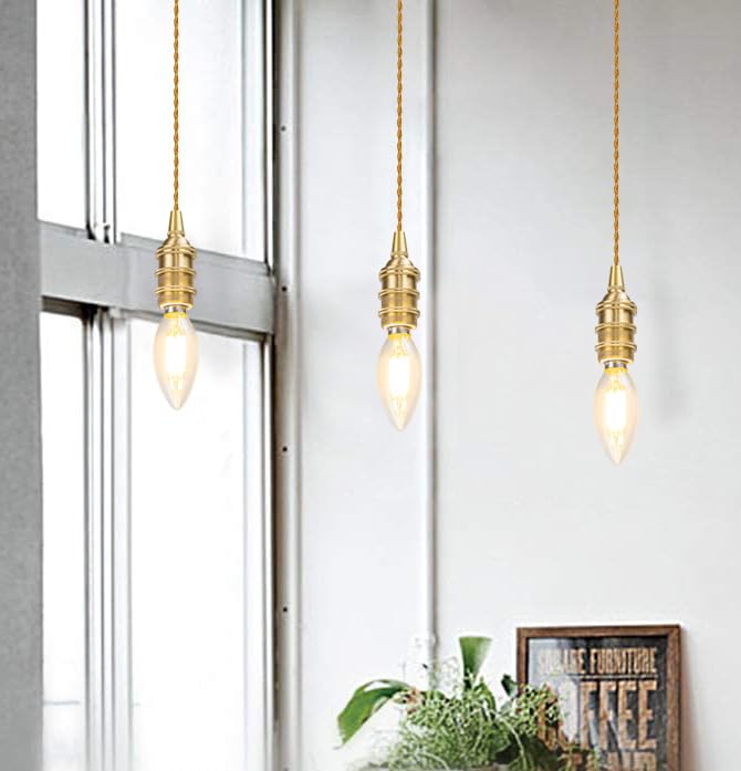 KAYYELAMP Vintage Gold Twisted Cord 23.6" Length H-Type Track Mount Lighting E12 Mini Brass Base Industrial Style for Store Kitchen(No Bulb, Track)