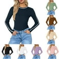 thumbnail image 5 of Women Long Sleeve Shirts Casual Comfy Fit Crewneck Pullover Tshirts Basic Fashion Color Block Lightweight Fall Winter Tops, 5 of 5