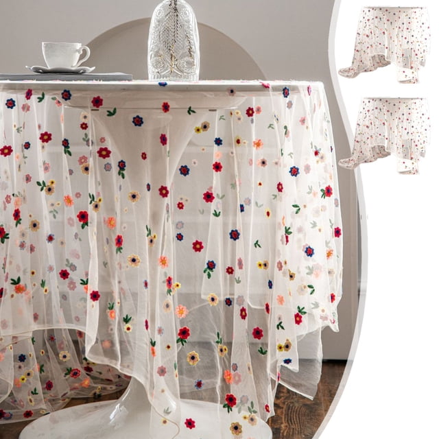 Uscallm 2Pcs Lace Tablecloth Polyester Embroidered Flower Table Cover Classic Desktop Protective Cover for Kitchen Restaurant Party Wedding Home Decoration