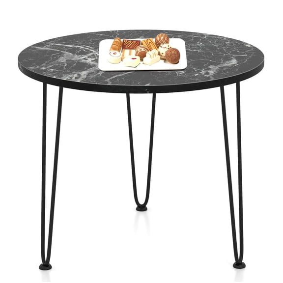 Harmijoy Faux Marble Coffee Table, Round Coffee Table with Metal Legs, Modern Accent Side Table Circle Coffee Table for Living Room, Office, Balcony