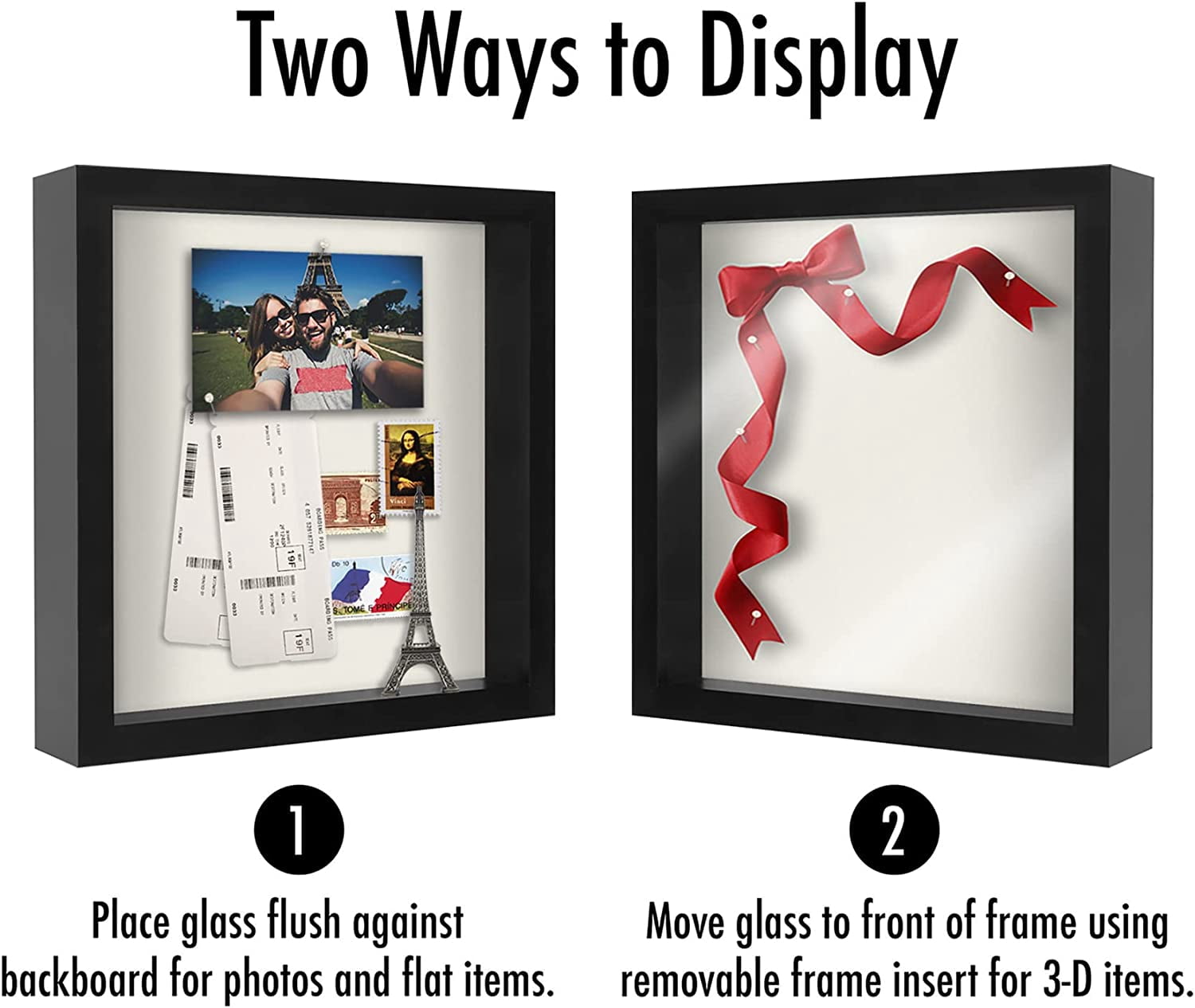 Americanflat 11x11 Shadow Box Frame in Black with Soft Linen Back - Composite Wood with Polished Glass for Wall and Tabletop (2 Pack)