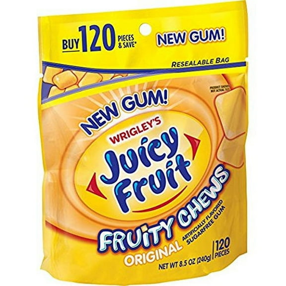 Juicy Fruit Fruity Chews Original Sugarfree Gum, 120 piece bag (3 Pack)