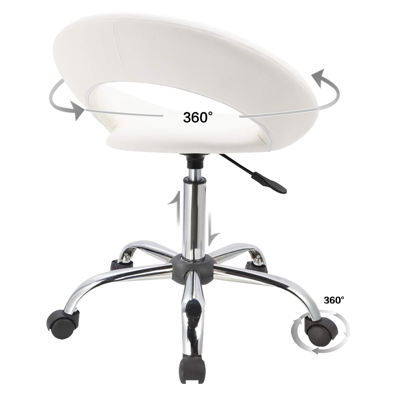 Duhome Faux Leather Office Desk Chair Vanity Chair Rolling Chair Adjustable Swivel Chair on Wheels Rolling Stool Salon Stool Vanity Stool Modern, White