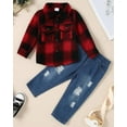 thumbnail image 3 of WESIDOM Toddler Boy Clothes Long Sleeve Collar Plaid Shirts Jacket Ribbed Jeans Pants Sets 1-6T Boys Fall Outfits, 3 of 7