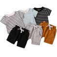 thumbnail image 2 of FLMEI Newborn Baby Boys Girls T-Shirt 2PCS Outfit Infant Summer Striped Short Sleeve Tees Tops + Solid Colour Shorts Cotton Set for 0 Months-3 Years, 2 of 9