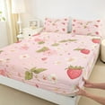 thumbnail image 3 of Homewish Cartoon Cute Strawberry Queen Sheet Sets, Pink Cherry Blossoms Flat Sheet, Teens kids Girls Women Queen Fitted Sheet, Ultra Soft Bedroom Decor, 4 Pieces, 3 of 7
