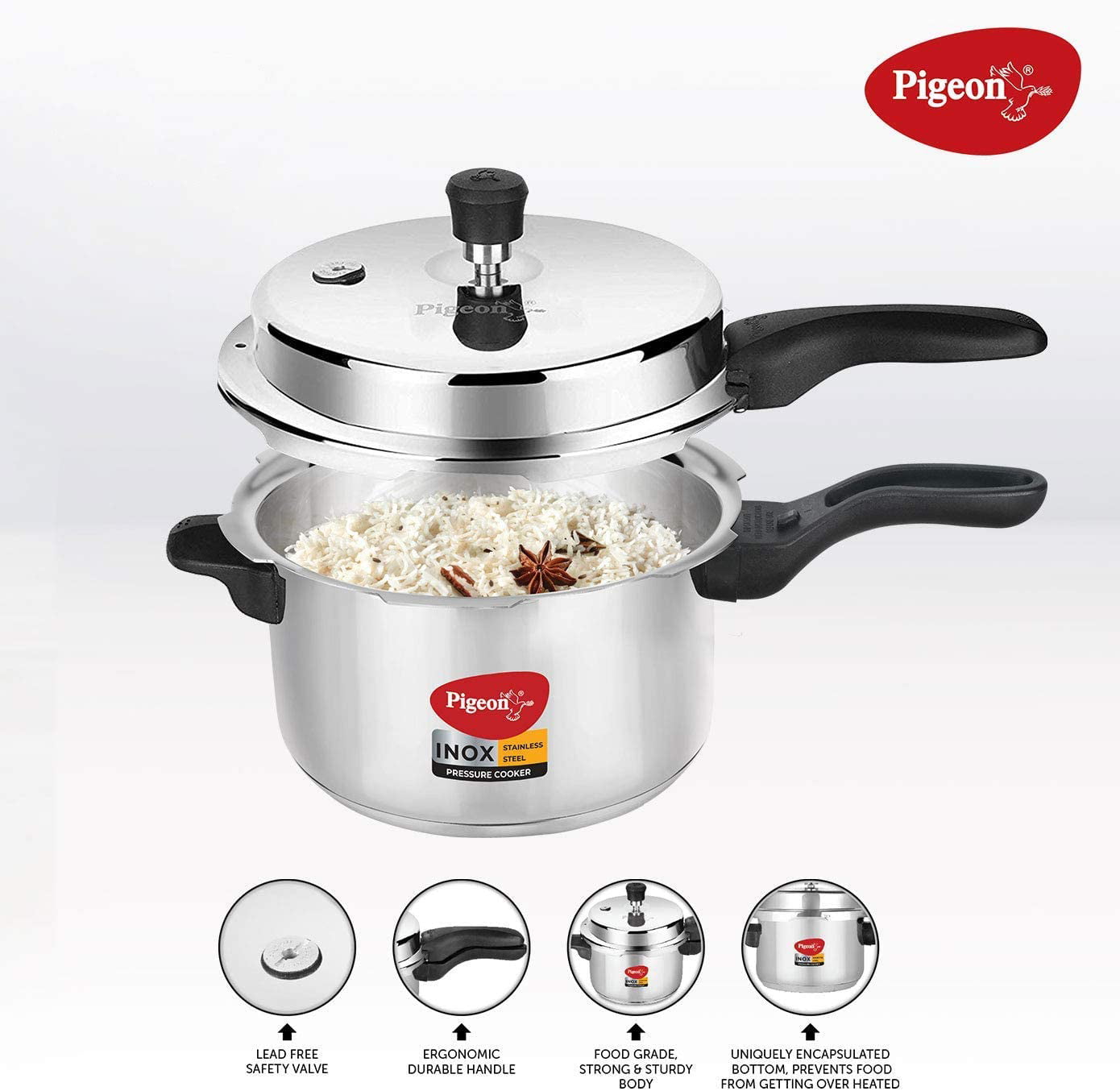 Pigeon Pressure Cooker-10 Quart Deluxe Aluminum Outer Lid Stovetop &  Induction, 10liters. Cook Delicious Food in Less Time and More 