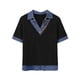 thumbnail image 2 of TaTaai Women’s Casual Lapel Button Blouse Short Sleeve Loose Fit Denim Stitching Pullover Top Solid Color Polyester Spring Holiday Wear Gift, 2 of 7