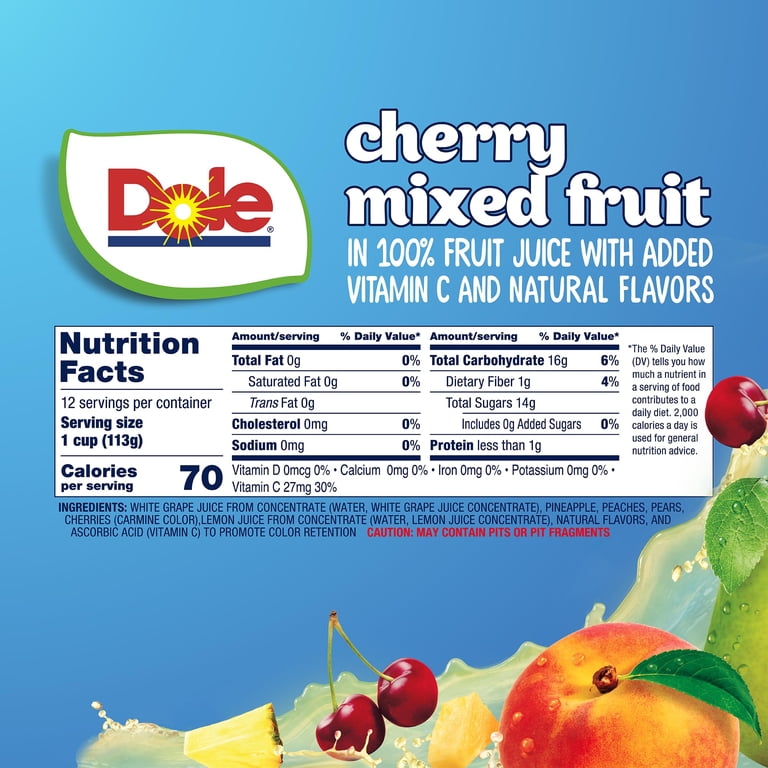 Dole Fruit Bowls Cherry Mixed Fruit in 100% Juice, 4 oz Cups (12