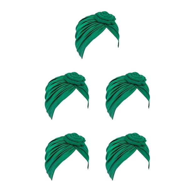 Qarigey Turbante Nudo Musulmán Hijab Donut Llanura Pañuelo Sombreros Pérdida Bonnet Decoración para Mujeres Accesorios Verde Type2 NO2