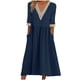 thumbnail image 2 of ICHUANYI Clearance Women's Large Loose Cotton Linen Lace Collar Five Quarter Sleeve Medium Length Dress(Navy, L) ICHUANYI WER2023081003972, 2 of 6