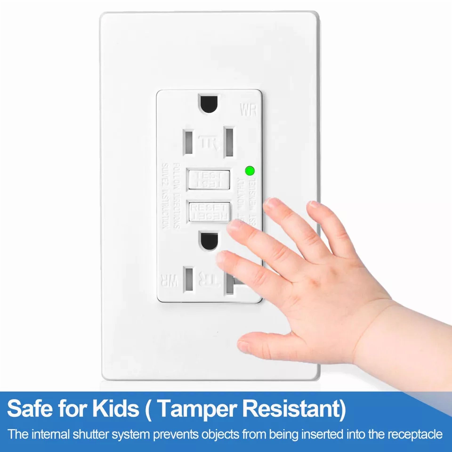 Gfi Outlet 15 Amp Gfci Receptacle Tamper Weather Resistant Led Indicator W/Plate