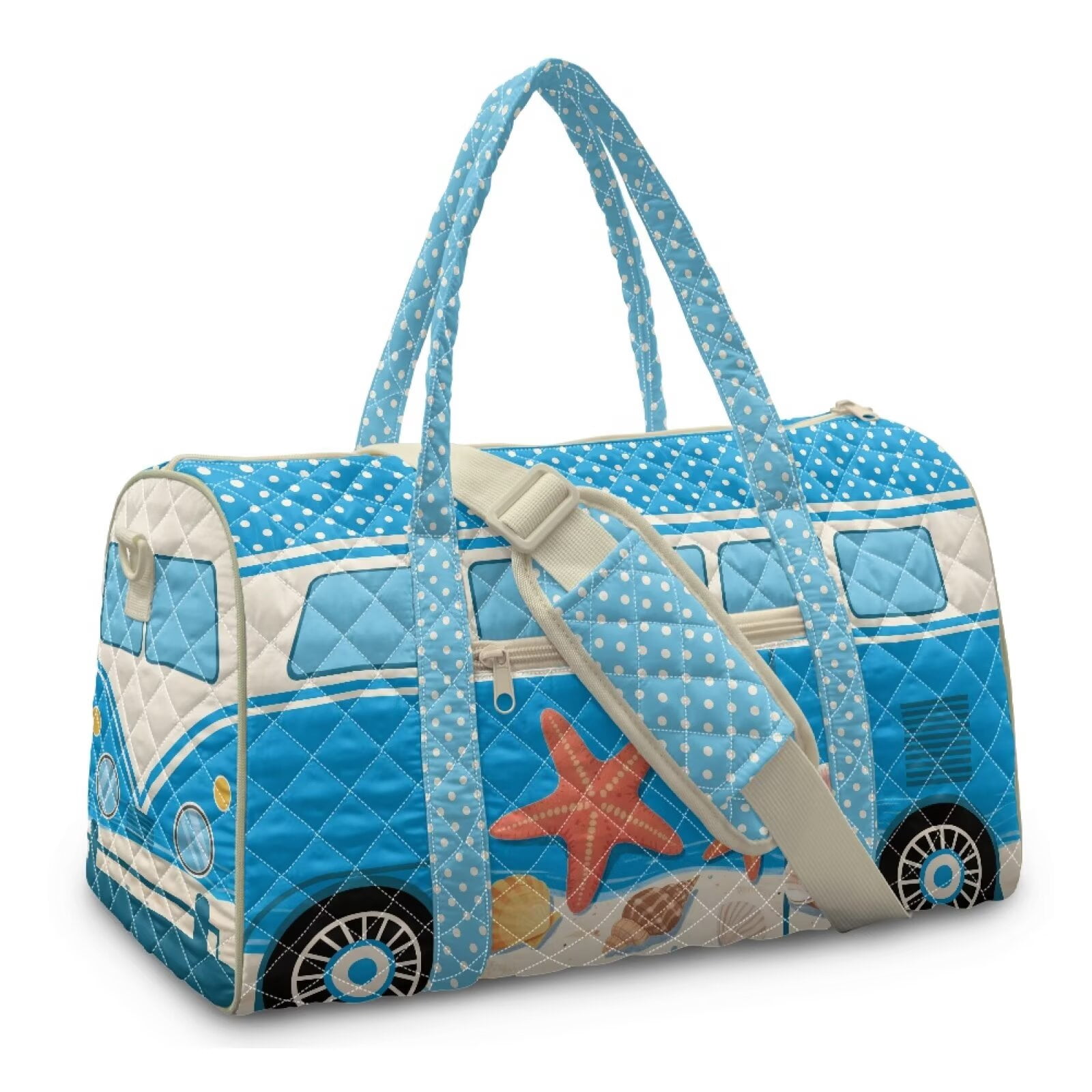 Garronmavis Large Quilted Duffle Bag for Women, Beach Camper Weekender Travel Bag, Overnight Carry On Tote with Zipper Pockets for Gym, Weekend Getaways