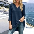 thumbnail image 2 of hoksml Women's 3/4-Sleeve Tunic Tops, V Neck Notch Neck Casual Blouses, Loose Fit Longline Shirts with Side Slits for Daily Office Wear, 2 of 5