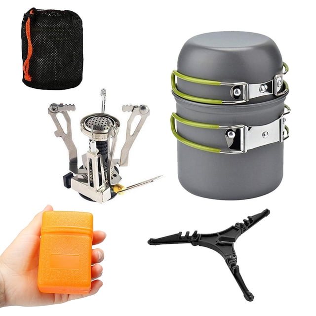Amdohai Ensemble de Cuisine de Camping avec Réchaud de Camping 3000W Casseroles Poêles Support de Réservoir pour Pique-Nique en Plein Air Camping Randonnée