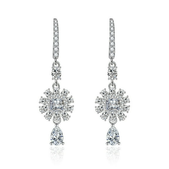 Vireellx Diamond Earrings for Women Exaggerated Flower Diamond Earrings Female Long Tassel Jewelry for Her Birthday Christmas Gift