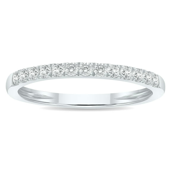 SZUL Women's 1/4 Carat TW 2MM Round Diamond Wedding Band in 10K White Gold