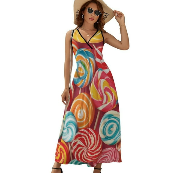 Candy Pattern Rainbow Lollipop Sleeveless Dress Dresses Women Summer Evening Dresses Ladies Bohemia Long Dresses