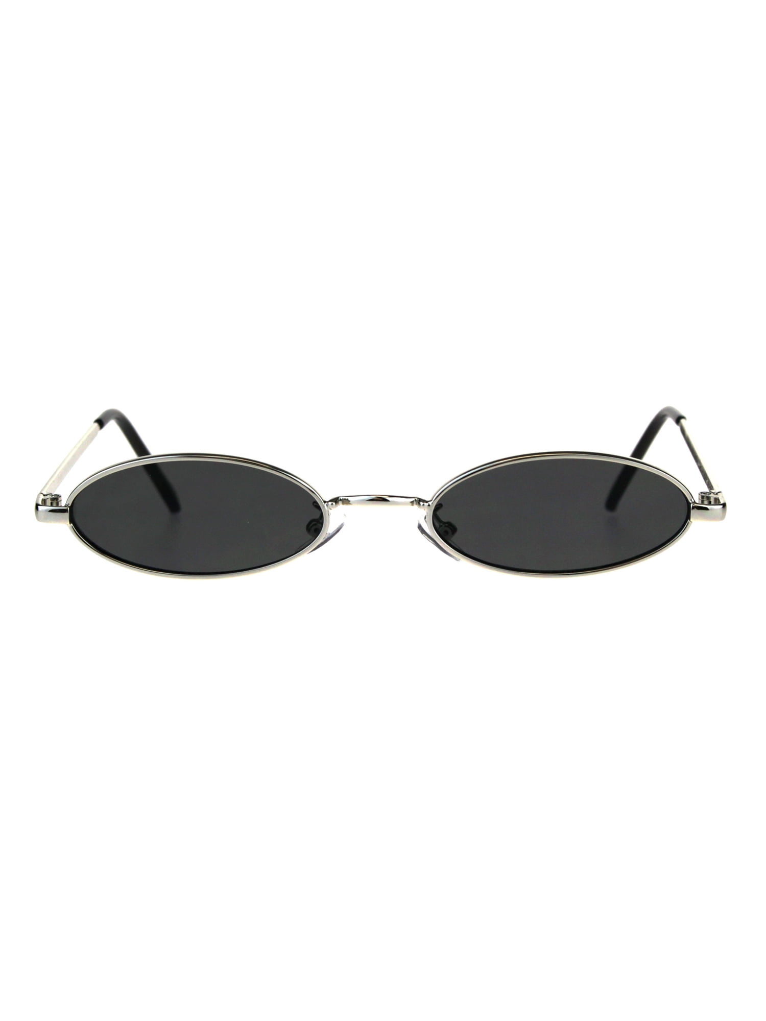 Mens Oval Narrow Metal Rim Round Mod Pimp Sunglasses Silver Black ...