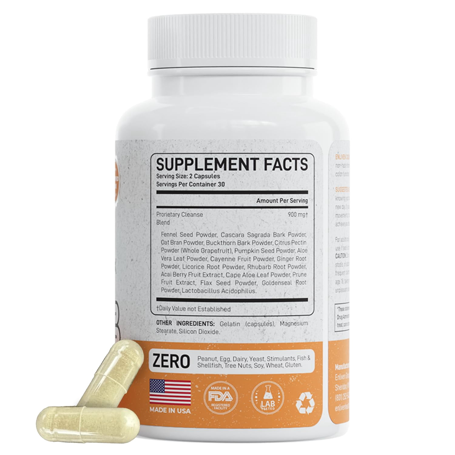 Enliven Gentle Colon Cleanse | Detox & Weight Loss Support | Gut Health | 60 Capsules