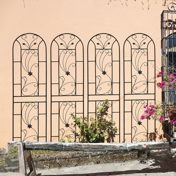 4 Pack Black Metal Garden Trellis 86.7 Inch Height x 19.7 Inch Width Rustproof for Climbing Plants Outdoor Flower Support Peacock Design with Pre-Drilled Holes