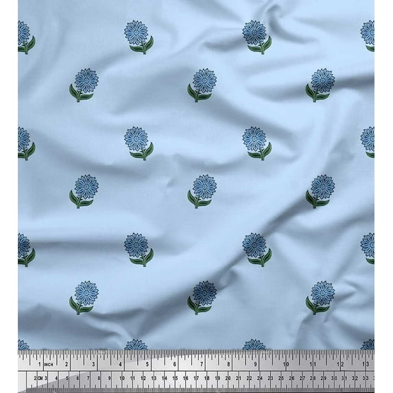 Soimoi Rayon Fabric Leaves & Floral Block Printed Fabric 1 Yard 56 Inch Wide