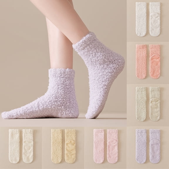 Fabrcox Womens Fuzzy House Slipper Socks, Non Skid Grips Fluffy Winter Indoor Crew Socks, Warm Plush Loungewear Socks for Sleeping at Home (Yellow)