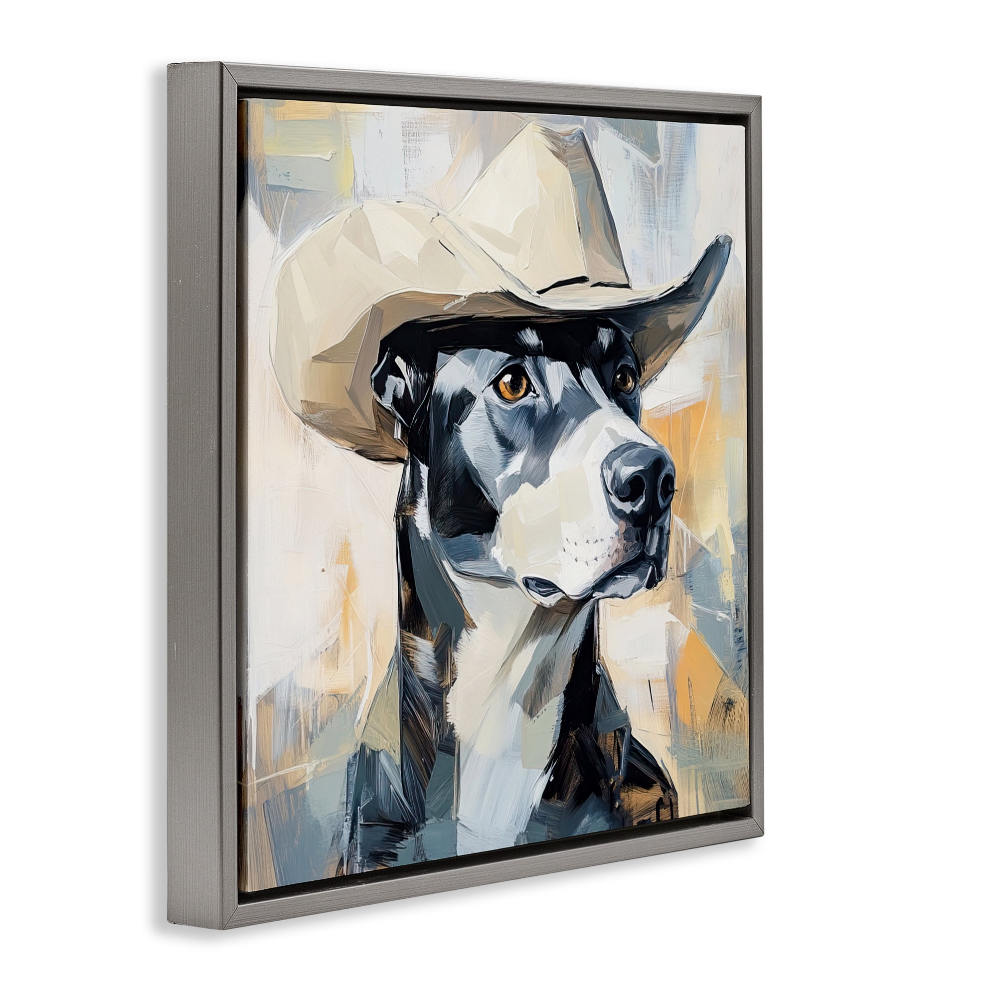 Stupell Industries Deputy Dog Cowboy Hat Gray Framed Floater Canvas Wall Art, design by Tina LeCour