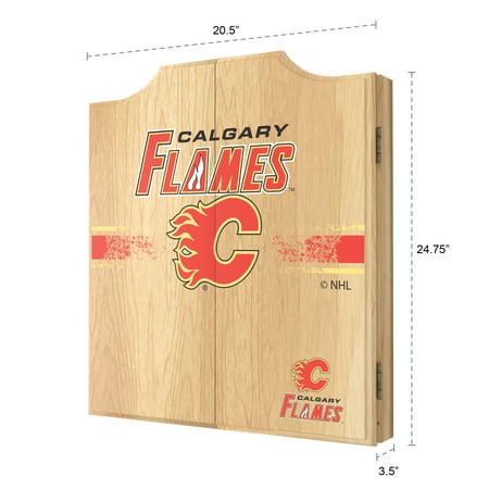 Calgary Flames NHL  Dart Cabinet Set with Darts and Board - Red, Yellow, Black