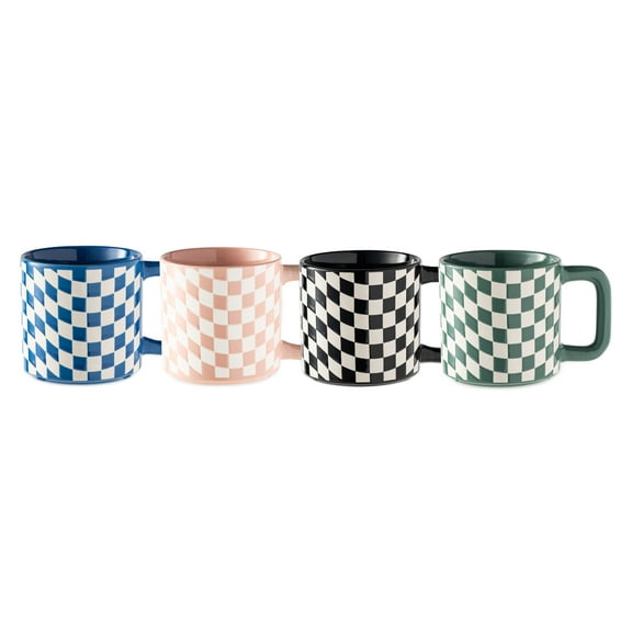 Mainstays 4-Pack 16 oz Multicolor Checkered Ceramic Coffee Mugs