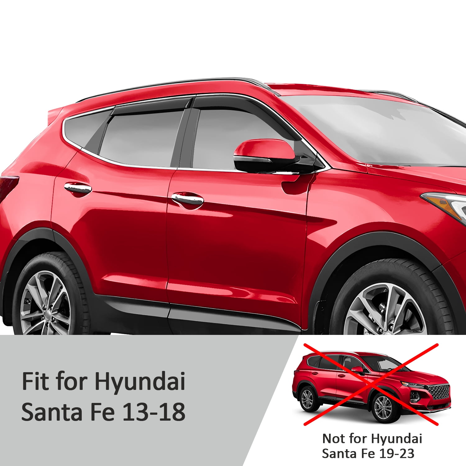 Voron Glass Tape-On Rain Guards for Hyundai Santa Fe 2013-2018, Window Deflectors, Vent Window Visors, 4 Pieces - 100312