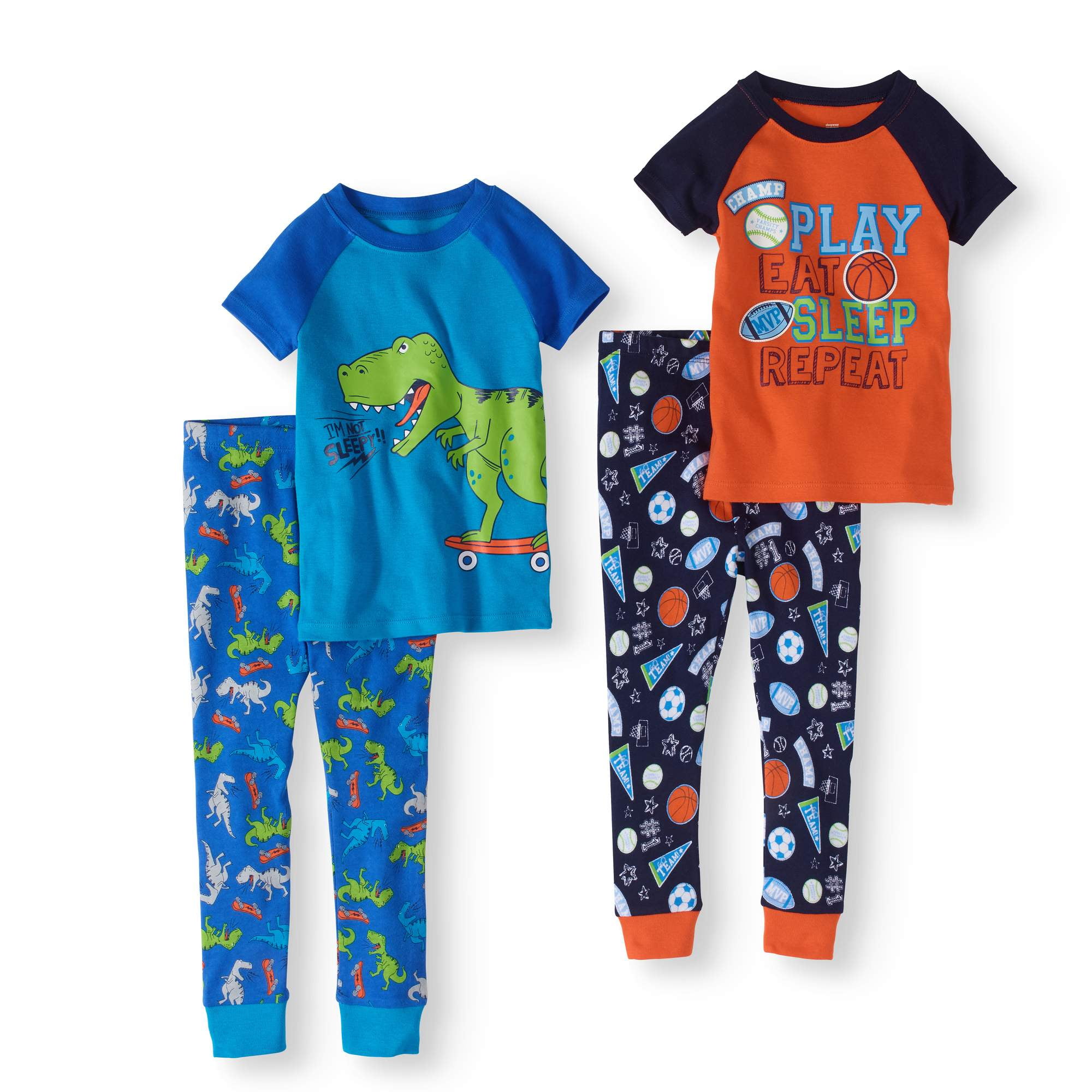 Toddler boy short sleeve cotton tight fit pajamas, 4pc set