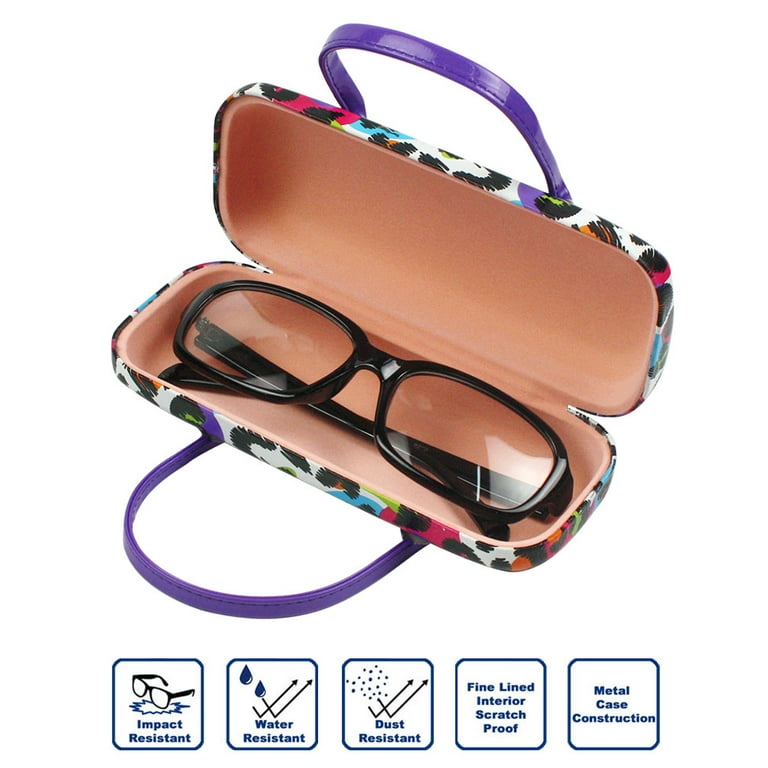 JAVOedge Children s Leopard Pattern Hard Eyeglass Case Glasses for Kids Girls Boys Hard Shell with Handle and Cloths