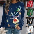 thumbnail image 2 of Suéter navideño de otoño e invierno, blusas elegantes vintage para mujer, cuello redondo, estampado de animales, manga larga, moda urbana, camiseta de muñeco de nieve, 2 of 5
