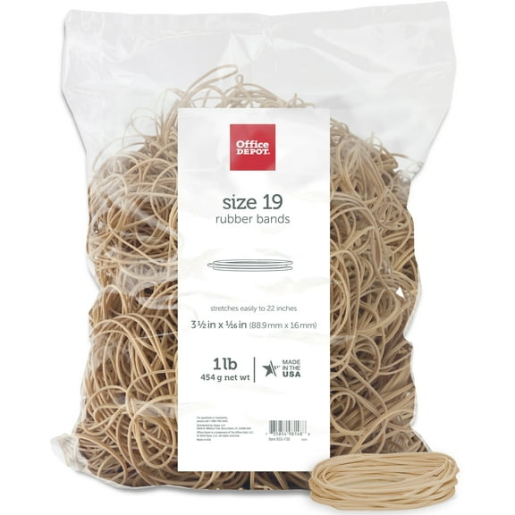 Office Depot Rubber Bands, #19, 3 1/2in. x 1/16in., 1 Lb. Bag, 2419408