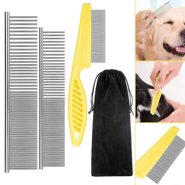 Durable Tear Stain Dog Combs with Storage Pouch, 3 Pack Metal Dog Comb