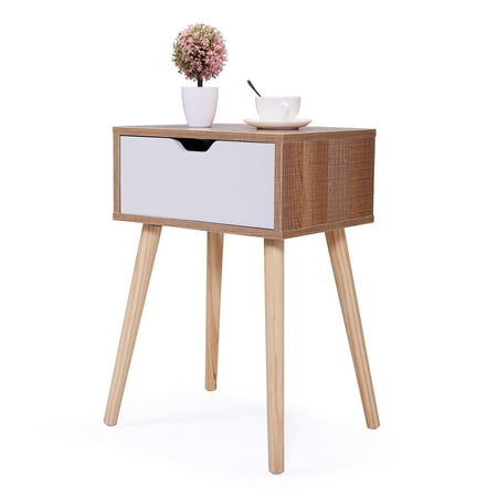 Atlanta Ga Furniture Jaxpety Set of 2 Wooden Accent End Table Bedroom Nightstand Wood Legs w/ One drawer 23.1